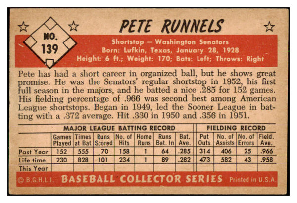 1953 Bowman Color Baseball #139 Pete Runnels Senators VG 491553