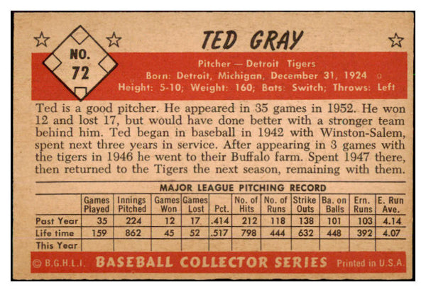 1953 Bowman Color Baseball #072 Ted Gray Tigers EX-MT 491573