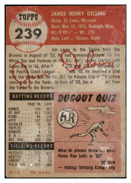 1953 Topps Baseball #239 Jim Delsing Tigers FR-GD 491623