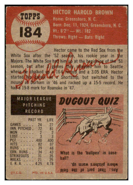 1953 Topps Baseball #184 Hal Brown Red Sox VG-EX 491767