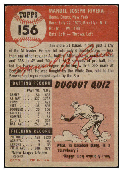 1953 Topps Baseball #156 Jim Rivera White Sox EX 491788