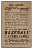 1952 Bowman Baseball #012 Max Surkont Braves EX 491952