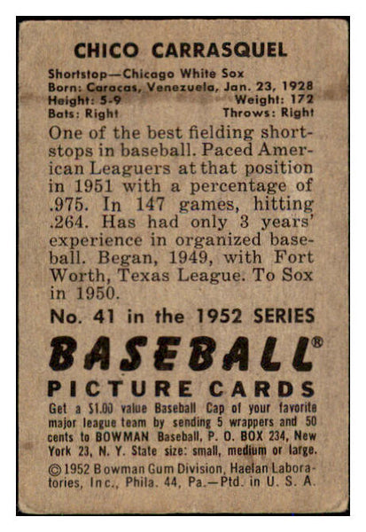 1952 Bowman Baseball #041 Chico Carrasquel White Sox VG-EX 491973