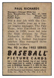 1952 Bowman Baseball #093 Paul Richards White Sox EX-MT 492008