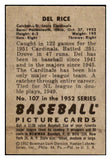 1952 Bowman Baseball #107 Del Rice Cardinals NR-MT 492023