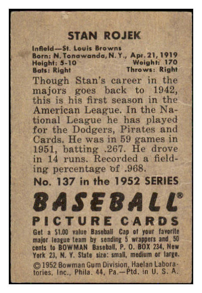 1952 Bowman Baseball #137 Stan Rojek Browns GD-VG 492057