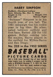 1952 Bowman Baseball #223 Harry Simpson Indians VG-EX 492159