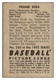 1952 Bowman Baseball #230 Frank Shea Senators NR-MT 492166