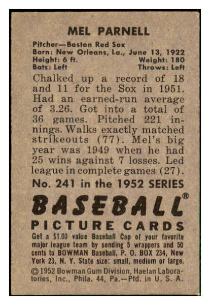 1952 Bowman Baseball #241 Mel Parnell Red Sox EX 492174
