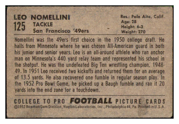 1952 Bowman Small Football #125 Leo Nomellini 49ers VG 492238