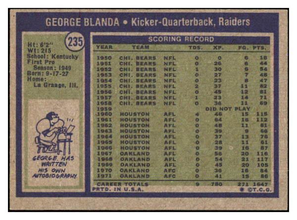 1972 Topps Football #235 George Blanda Raiders EX-MT 492257