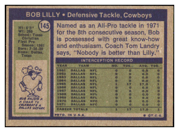 1972 Topps Football #145 Bob Lilly Cowboys EX-MT 492285
