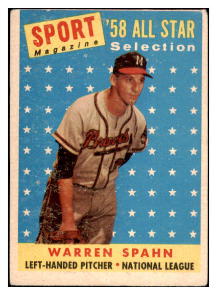 1958 Topps Baseball #494 Warren Spahn A.S. Braves VG 492302
