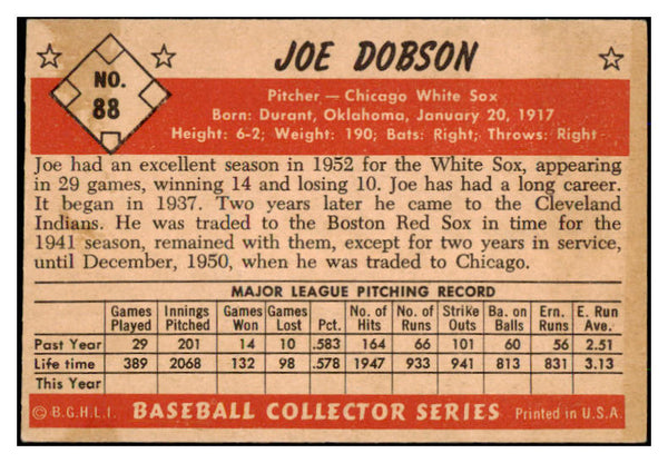 1953 Bowman Color Baseball #088 Joe Dobson White Sox EX-MT 492416