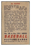 1951 Bowman Baseball #038 Al Evans Red Sox VG 492533