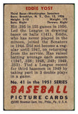 1951 Bowman Baseball #041 Eddie Yost Senators VG-EX 492536