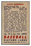 1951 Bowman Baseball #072 Lloyd Merriman Reds GD-VG 492561