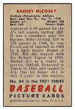 1951 Bowman Baseball #084 Barney McCosky A's EX 492571