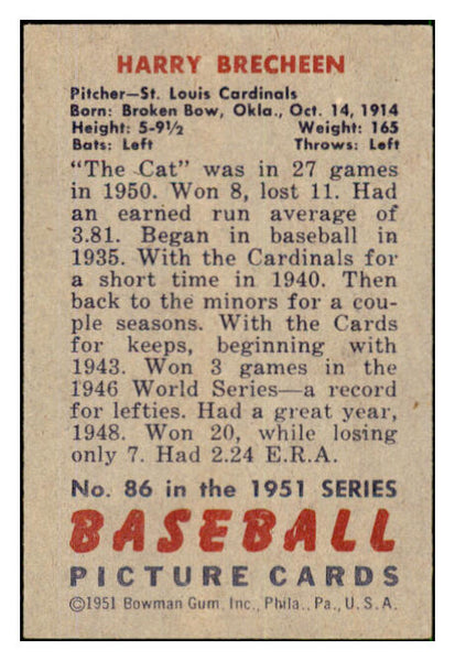 1951 Bowman Baseball #086 Harry Brecheen Cardinals EX-MT 492573