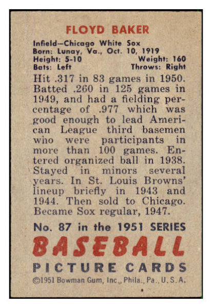 1951 Bowman Baseball #087 Floyd Baker White Sox EX-MT 492574