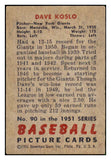 1951 Bowman Baseball #090 Dave Koslo Giants VG-EX 492577