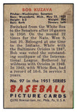 1951 Bowman Baseball #097 Bob Kuzava Senators EX 492584