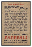 1951 Bowman Baseball #105 Don Kolloway Tigers VG-EX 492592