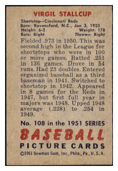 1951 Bowman Baseball #108 Virgil Stallcup Reds EX 492595
