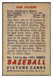 1951 Bowman Baseball #114 Sam Zoldak A's VG-EX 492601