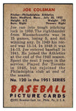 1951 Bowman Baseball #120 Joe Coleman A's EX 492606