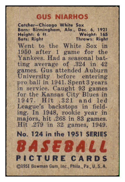 1951 Bowman Baseball #124 Gus Niarhos White Sox VG-EX 492609