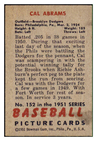 1951 Bowman Baseball #152 Cal Abrams Dodgers EX-MT 492631