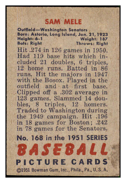 1951 Bowman Baseball #168 Sam Mele Senators EX-MT 492646