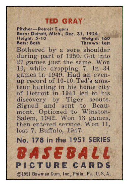 1951 Bowman Baseball #178 Ted Gray Tigers EX-MT 492655