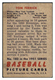 1951 Bowman Baseball #182 Tom Ferrick Yankees VG 492658