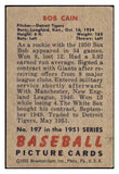 1951 Bowman Baseball #197 Bob Cain Tigers VG-EX 492669
