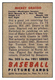 1951 Bowman Baseball #205 Mickey Grasso Senators EX-MT 492675