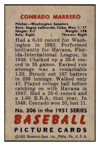 1951 Bowman Baseball #206 Connie Marrero Senators EX-MT 492676