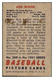 1951 Bowman Baseball #209 Ken Wood Browns PR-FR 492679