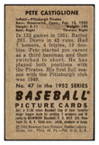 1952 Bowman Baseball #047 Pete Castiglione Pirates VG-EX 492787