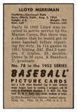 1952 Bowman Baseball #078 Lloyd Merriman Reds VG 492834