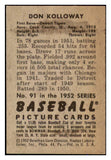 1952 Bowman Baseball #091 Don Kolloway Tigers VG-EX 492848