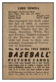 1952 Bowman Baseball #094 Luke Sewell Reds VG-EX 492853