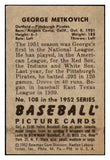 1952 Bowman Baseball #108 George Metkovich Pirates VG-EX 492864