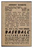 1952 Bowman Baseball #224 Johnny Schmitz Dodgers GD-VG 492958