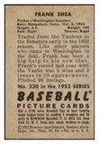 1952 Bowman Baseball #230 Frank Shea Senators VG 492966