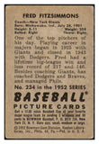 1952 Bowman Baseball #234 Fred Fitzsimmons Giants VG 492970