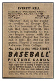 1952 Bowman Baseball #242 Everett Kell A's VG 492981