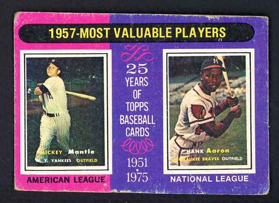 1975 Topps Baseball #195 Mickey Mantle Hank Aaron PR-FR 493343