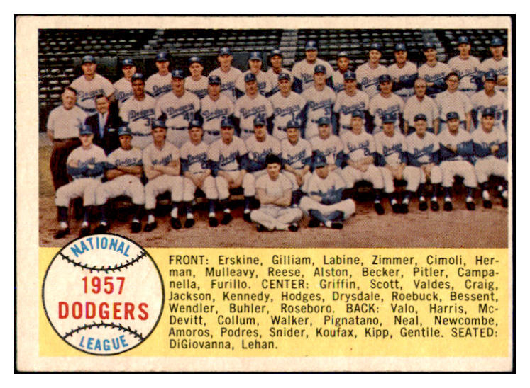 1958 Topps Baseball #071 Los Angeles Dodgers Team EX 493472